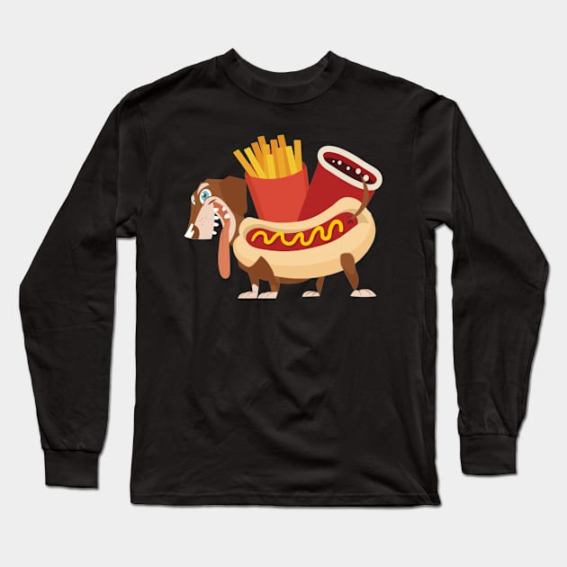 Dog Hotdog Fastfood French Fries Soft Drink Eat Long Sleeve T-Shirt by KK-Royal